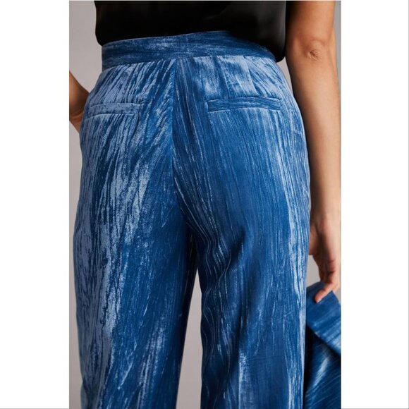 STELLA NOVA Livi PANTS Size 36 S Blue Crushed Velvet Straight Leg Pockets NEW - Picture 4 of 14
